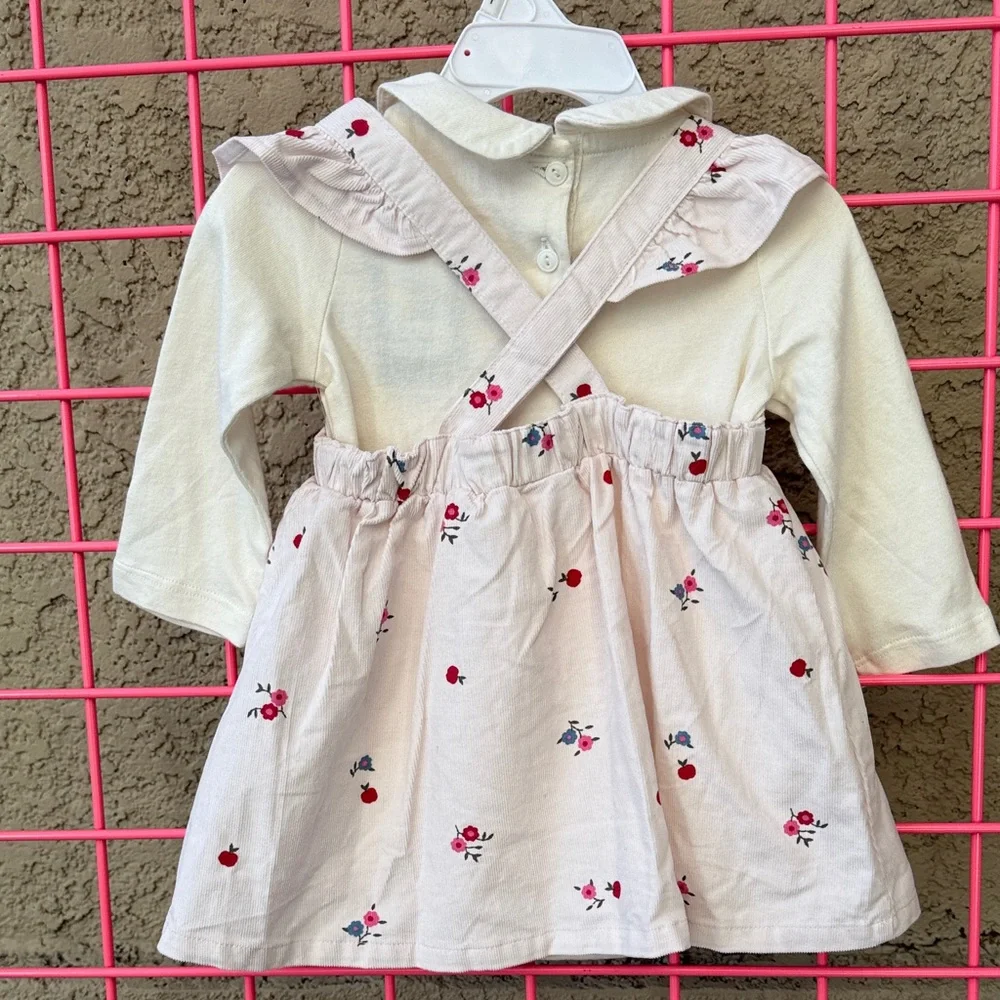 New GAP Baby Set Cream Bodysuit/Light Pink Corduroy Dress With Floral Design